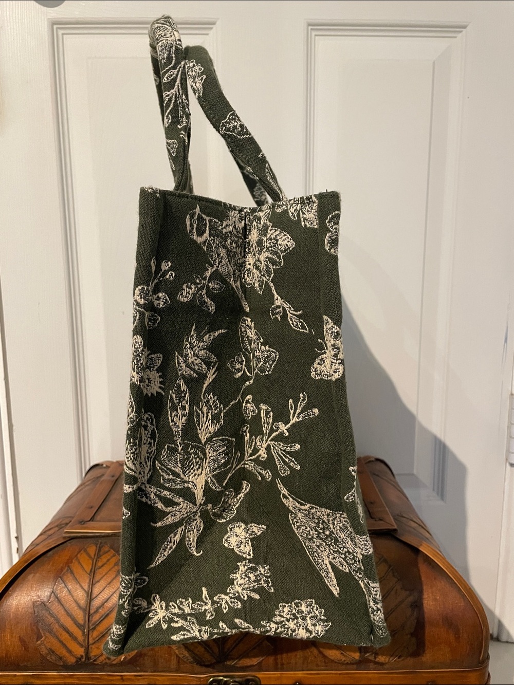 Francesca's Collections Olive Green Floral Canvas Tote - Picture 5 of 12